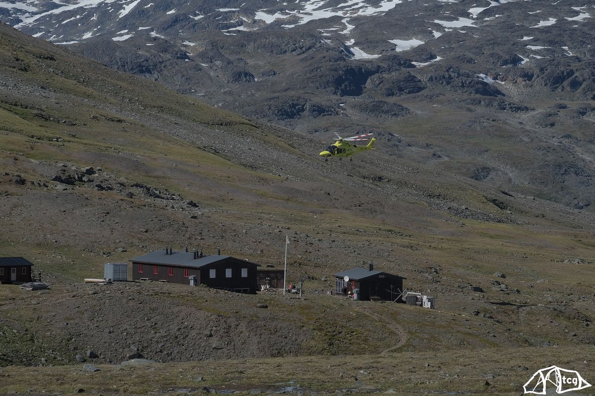 Der Wanderer schaffte es bis zur Hütte Tjäkja und wurde dann ausgeflogen. (2018) Der Wanderer schaffte es bis zur Hütte Tjäkja und wurde dann ausgeflogen. (2018)