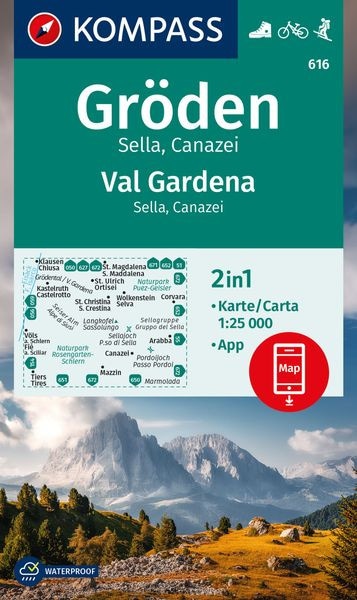 Wanderkarte Gröden, Val Gardena, Sella, Canazei