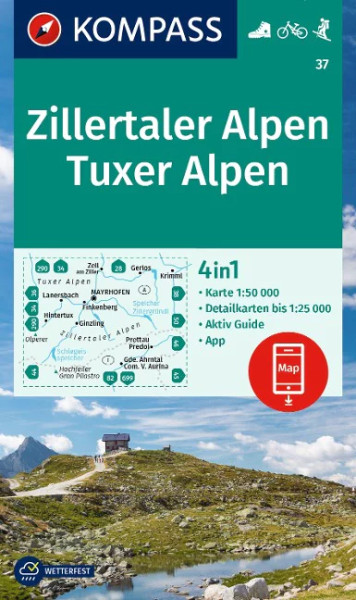Wanderkarte Zillertaler Alpen, Tuxer Alpen